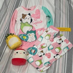 Squishmallows Pink and Teal Kids Pajama Set w/toys